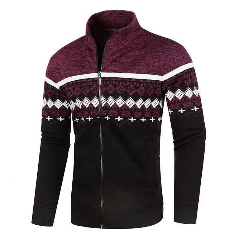 Spring Autumn Mens Knitted Cardigan Jacket Printed Long Sleeve Stand Collar Leisure Slim Zipper Sweater Jacket S-3XL XJ250805