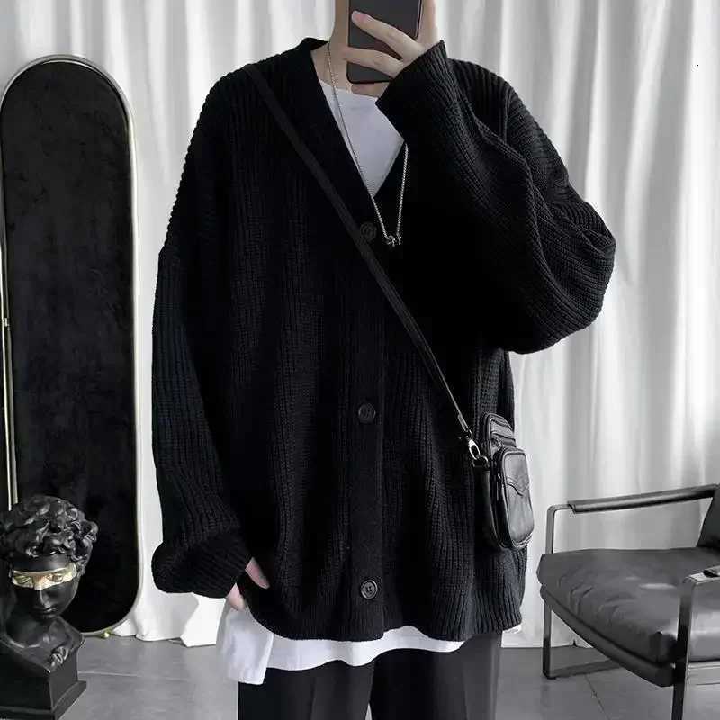 Knit Sweater Male Black Coat Cardigan Mens Clothing Japanese Harajuku Fashion V Neck Plain Solid Color Jacket Knitwears X Ugly XJ250805