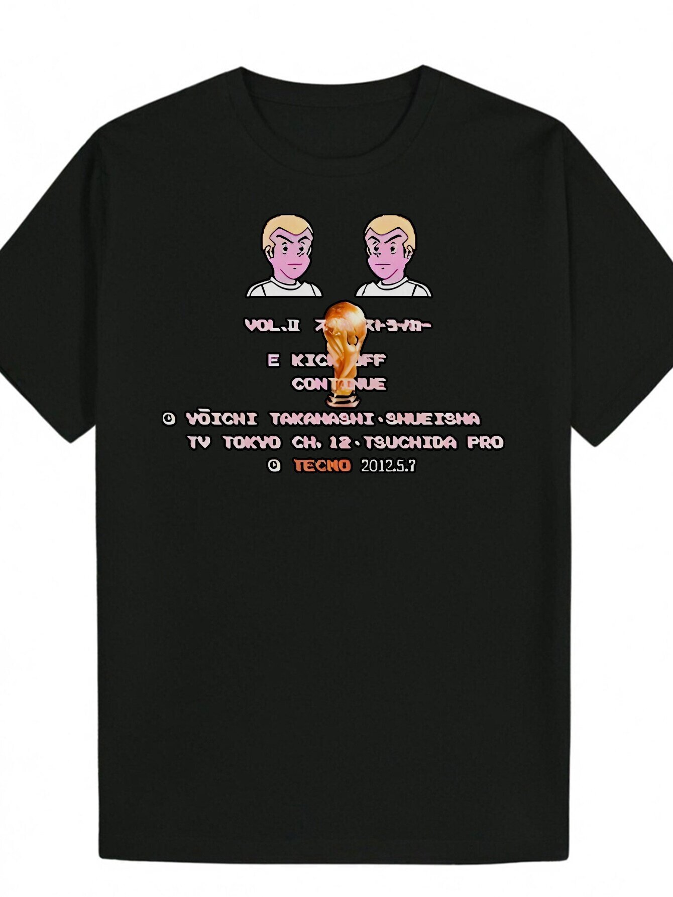 Men's Summer Neck T-Shirt, Anime-Inspired Design - "VOL.II" and "E KICKOFF CONTAINE" Print, Lightweight Polyester, Crew Neck,