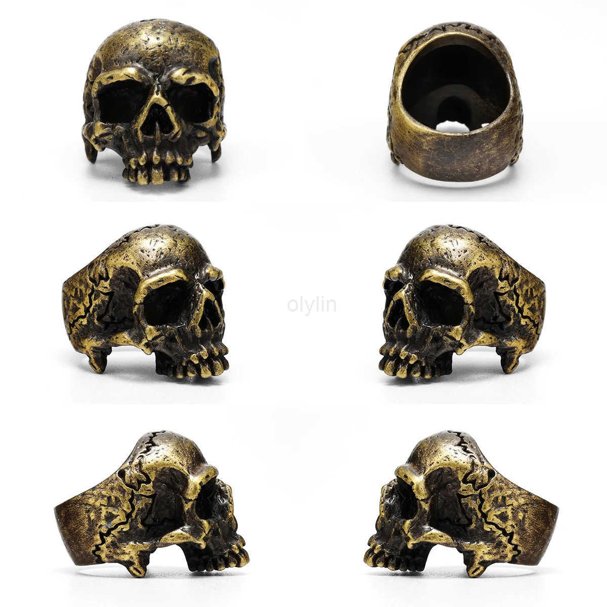 Copper Skull Men Rings Brass Women Jewelry Punk Gothic Rock Vintage Fashion Decoration AccESSories Halloween Gift M250805