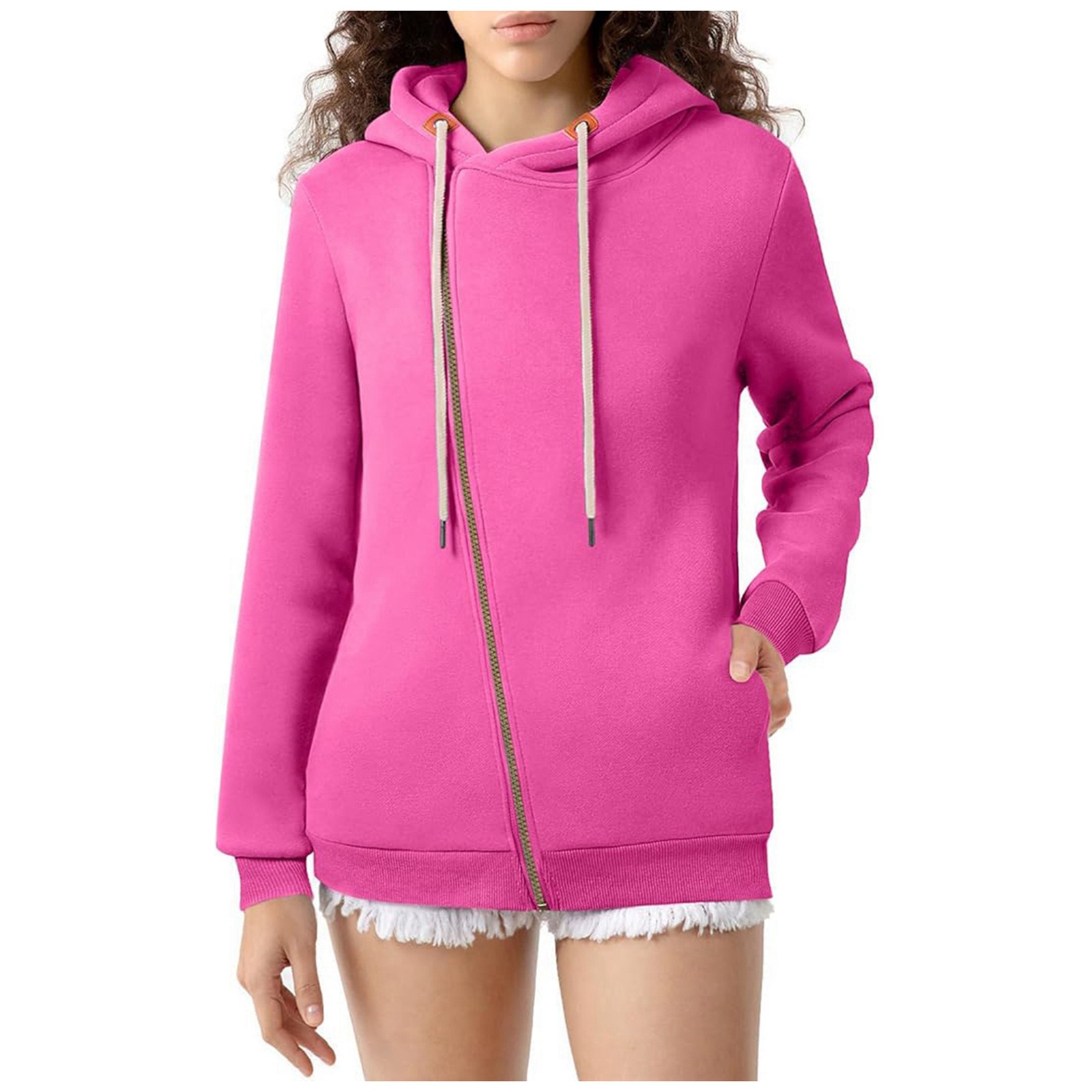 New Women's Pocket Hoodie Women's Solid Color Zipper Hoodie