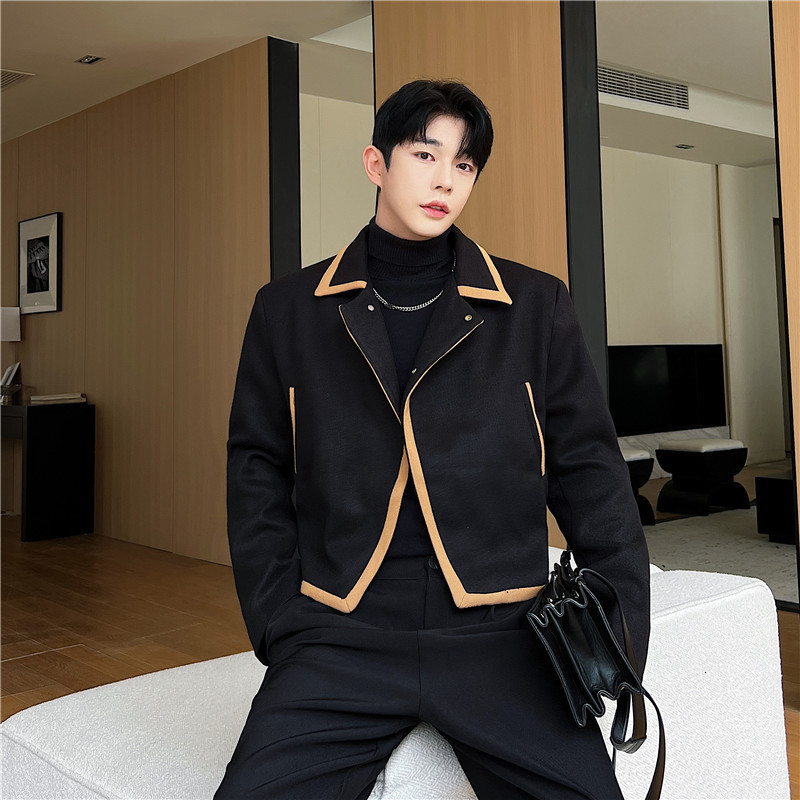 Mens Jacket Single Button Contrast Color Edge Casual Loose Male Short Top Autumn Korean Fashion Trend 9A7382 241011