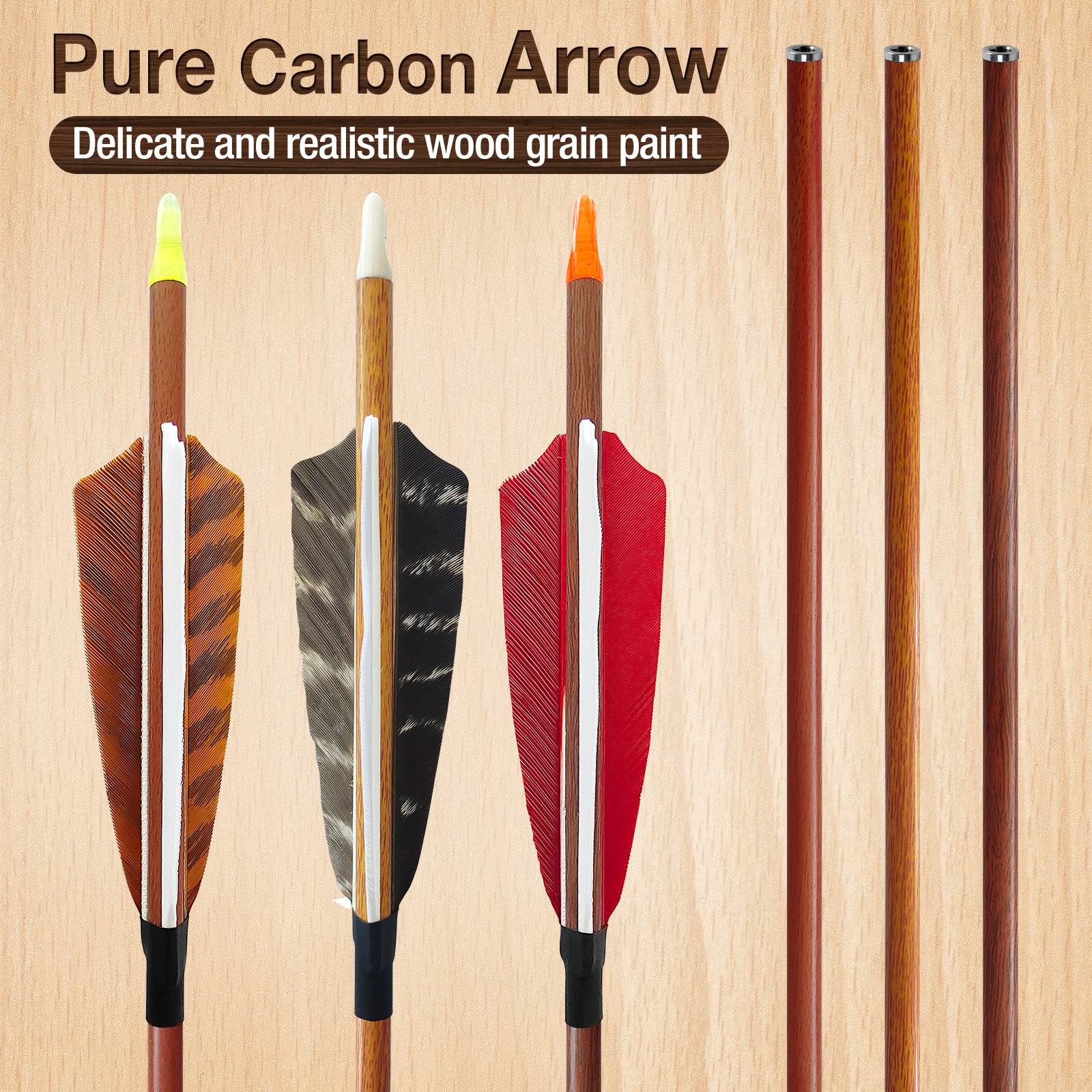 31inch Hunting Arrows Without Arrowheads Woodern Spine250-600 Carbon Fiber Archery Targeting Arrows 6.2mm Practice Arrows for Recurve Bow and Compound
