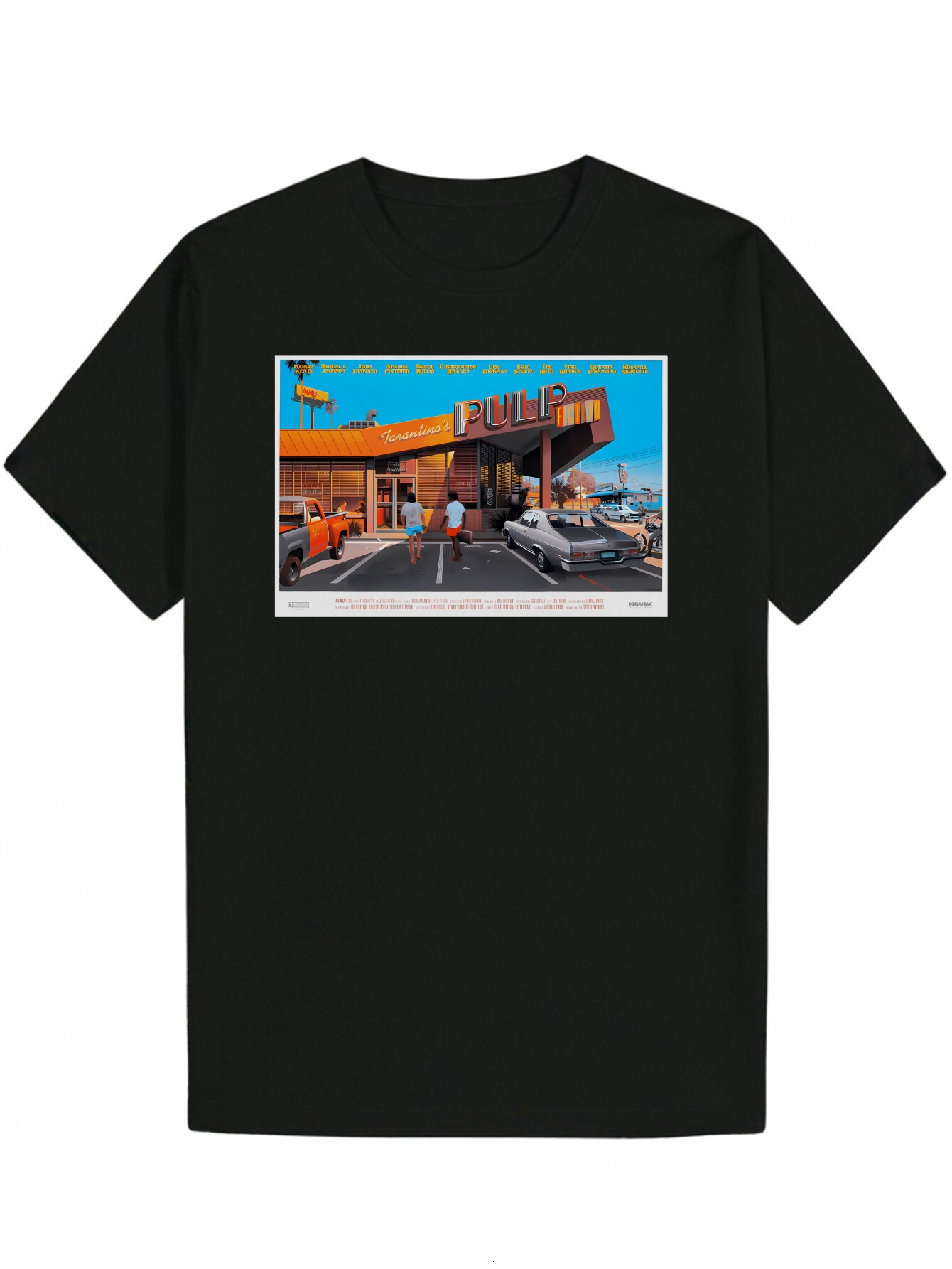 Men's Summer Casual Crew Neck T-Shirt with Gas Station Print - Black Polyester, Lightweight and Breathable, Perfect for Activities, Outdoor Activ