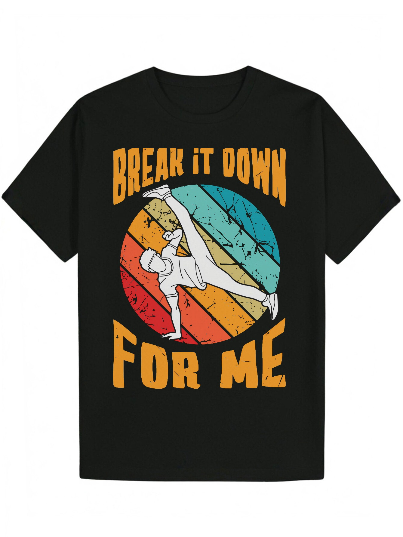 Men's Polyester "Break It for Me" Pattern - Round Neck, Short Sleeve, Black with Multicolor Abstract Design, Summer Casual Wear Bold Gr