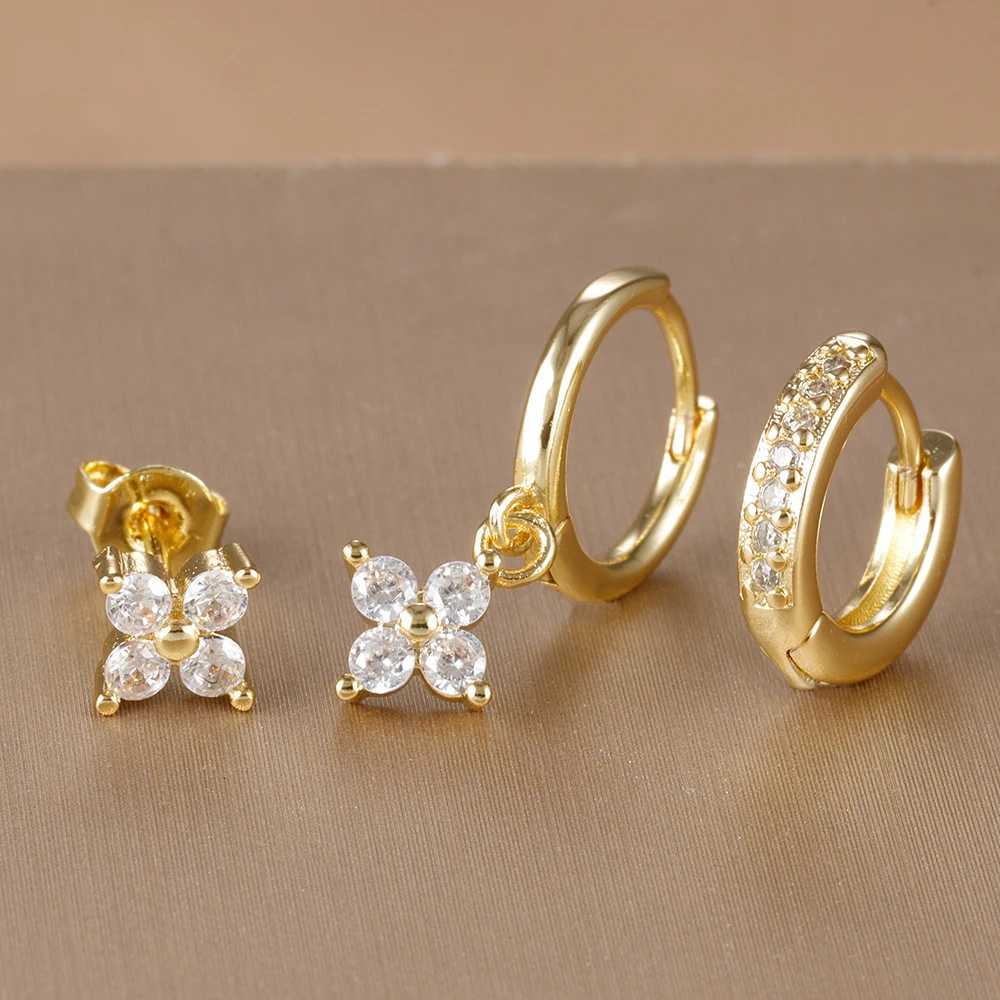3PCS Korean Stainless Steel Sparkling Zircon Hoop Earrings Set for Women Geometric Cartilage Piercing Earring Fashion Jewelry Y250804