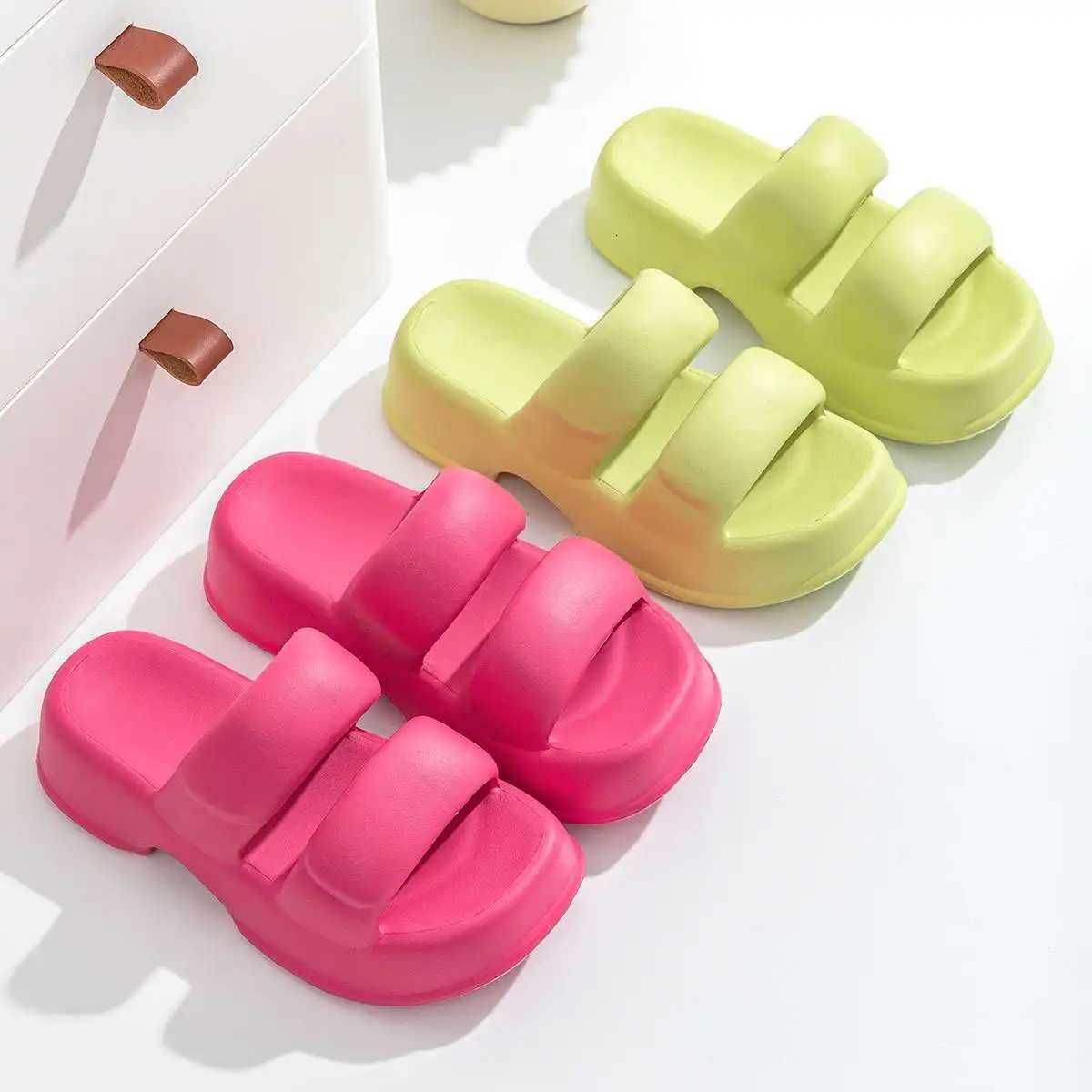 Pallene Summer New Womens Slippers Thick Bottom Flat Sandals Outdoor Fashion Beach Slippers Thick Sole Non-slip Womens Slides W250805