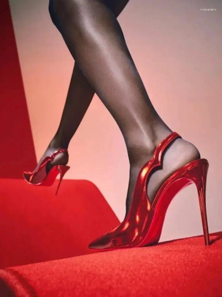 Sandals 2025 Pointed Naked High Heels For Women Fine Lacquered Leather Headbands Air Quality Ladies 33-46