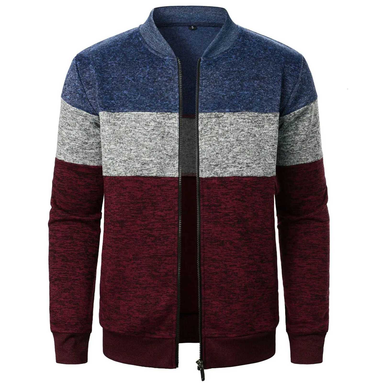 Autumn Winter Men Casual Patchwork Zip Up Long Sleeve Knitted Cardigan Sweater Coats BSD-ZW138 XJ250805