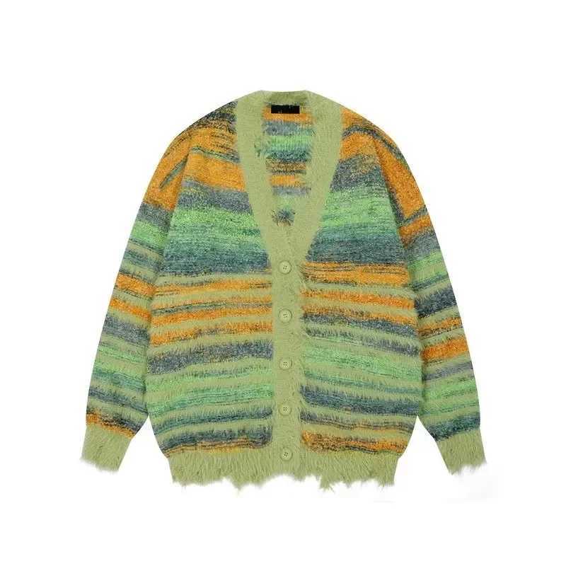 Autumn/Winter Fashionable Casual Color Blocking Striped Sweater Cardigan for Men Women Gradient Sleeve Knit Jacket Couples Wear XJ250805