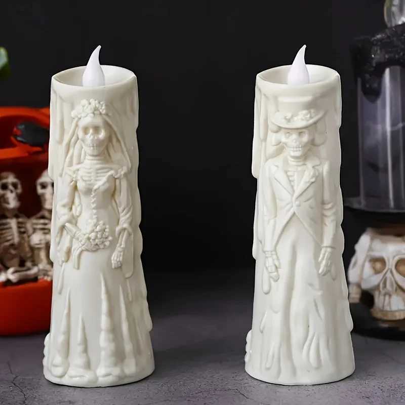 Halloween Skeleton Lamp LED Luminous Candle Horror Decoration Prop Ghost Bride and Groom Couple Lamp Ornament Halloween Decor XJ250804