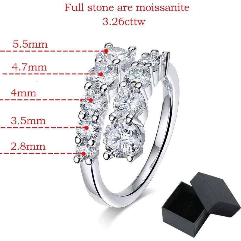 Smyoue 10 Gems Full Moissanite Rings for Women Sparkling Flawless Lab Created Dia Wedding Band S Sterling Sier Jewelry
