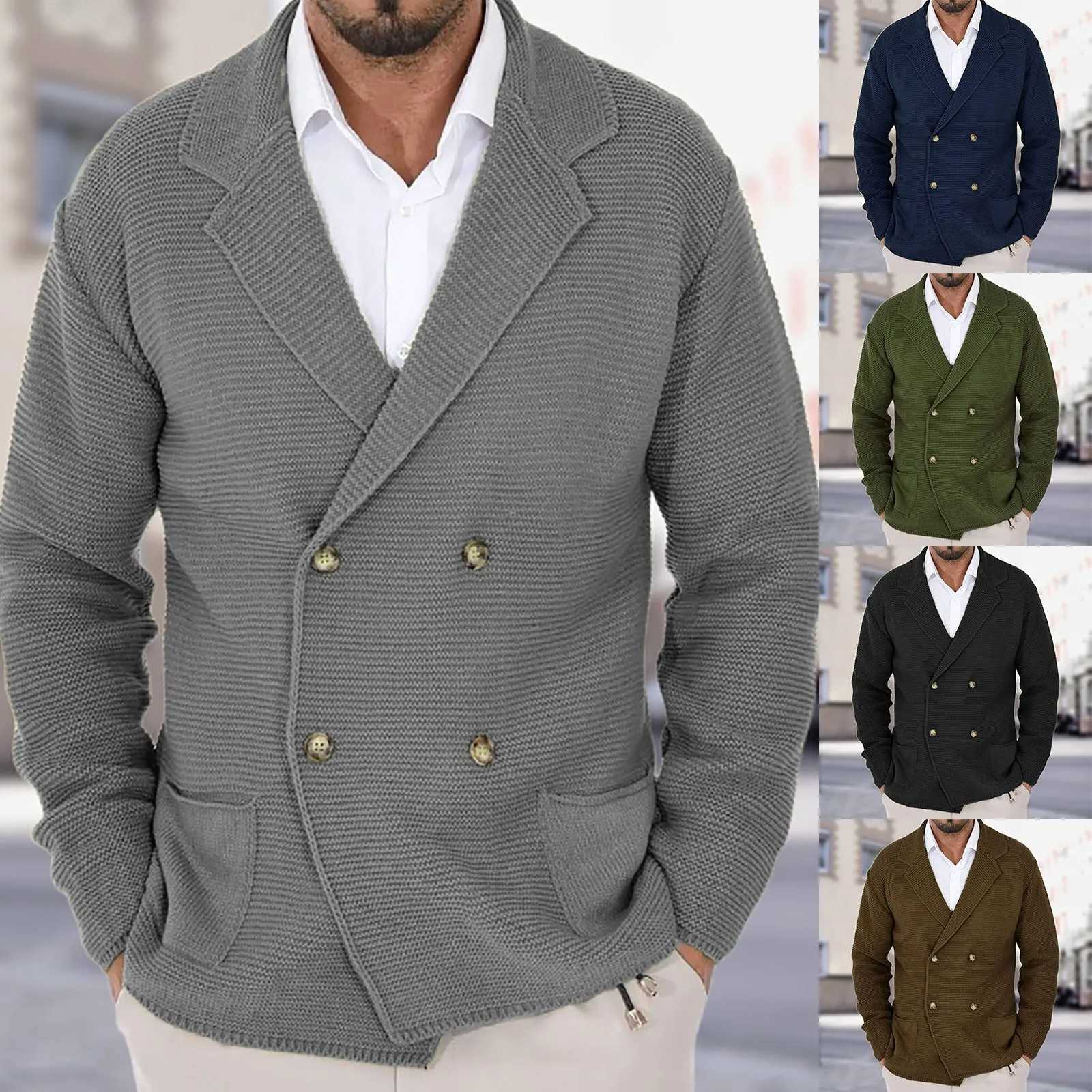 Men Sweater Knitted Cardigan Fall And Winter Slim Lapel Double Breasted Sweater Suit Jacket Fashion Men Clothing Mens Clothing XJ250805