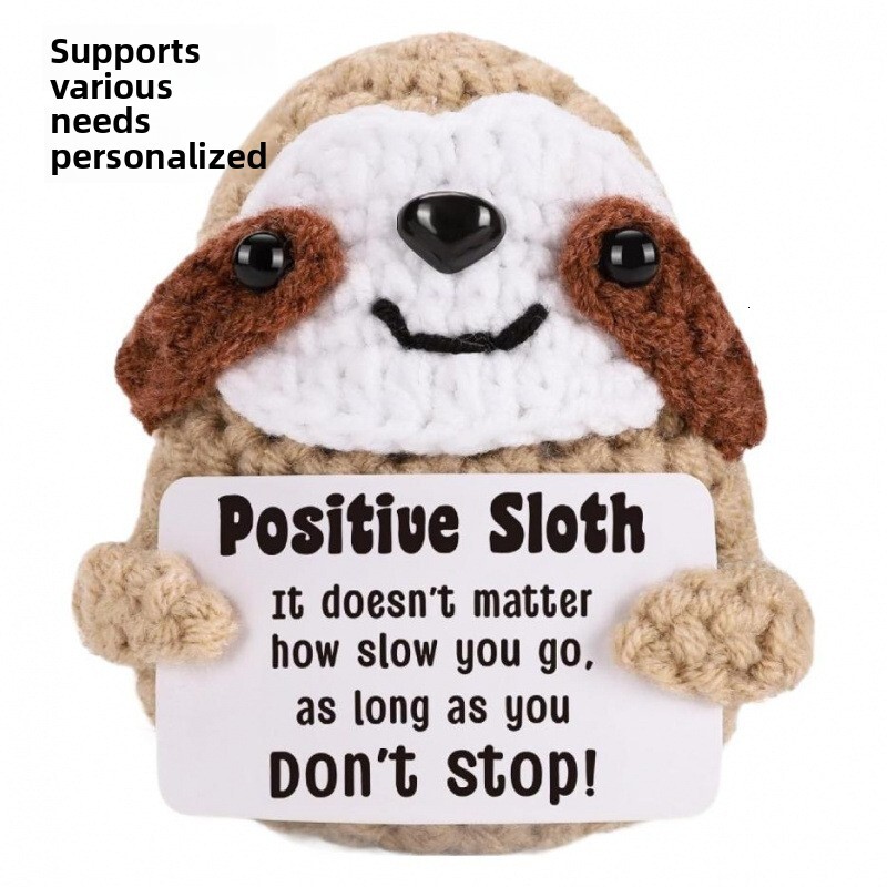 New Knitted Sloth Potato Positive Energy Card Handmade Crochet Animal Emotion Gift