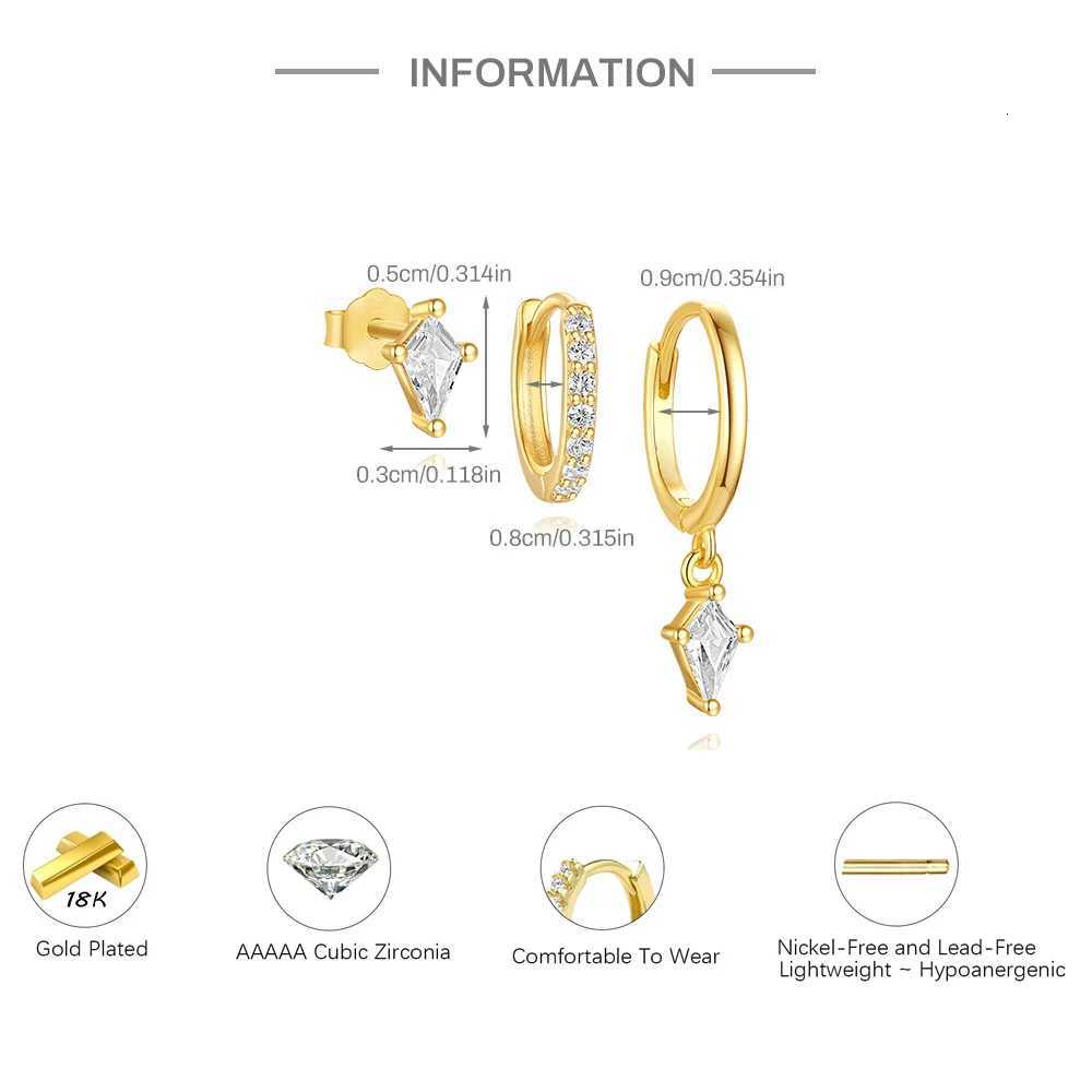 3PCS Unique Cubic Zirconia Star Dangle Hoop Earrings Set for Women Tiny Stud Ear Cartilage Piercing 3 Holes Mismatched Jewelry Y250804