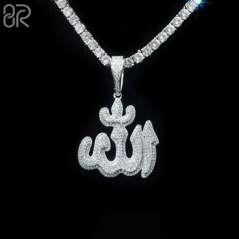 1.5inches VVS Moissanite Wholesale Allah Men Pendants 925 Silver Moissanite Hiphop Pendant Jewelry