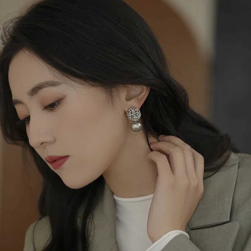 2024 New Arrival South Korea Elegant Gray Crystal Imitation Pearl Dangle Earrings For Women Fashion Sweet Jewelry Accessories Y250804