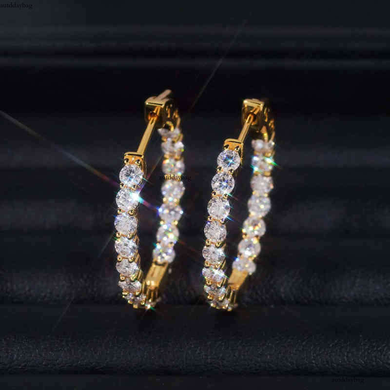 Ready to Ship Hip Hop Jewelry Sier Gold Plated Inner Fully Iced Out Moissanite Stud Hoop Earrings With GRA