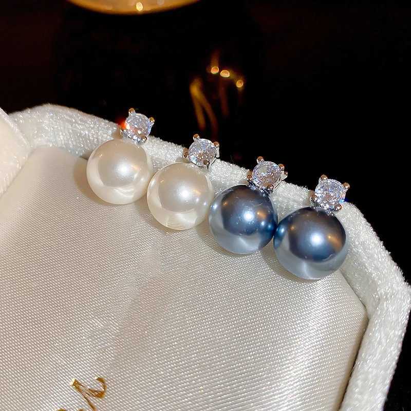 Luxury Black Imitation Pearl Earrings For Women Classic Elegant Temperament Crystal Zircon Stud Earrings With Gray For Banquet Y250804