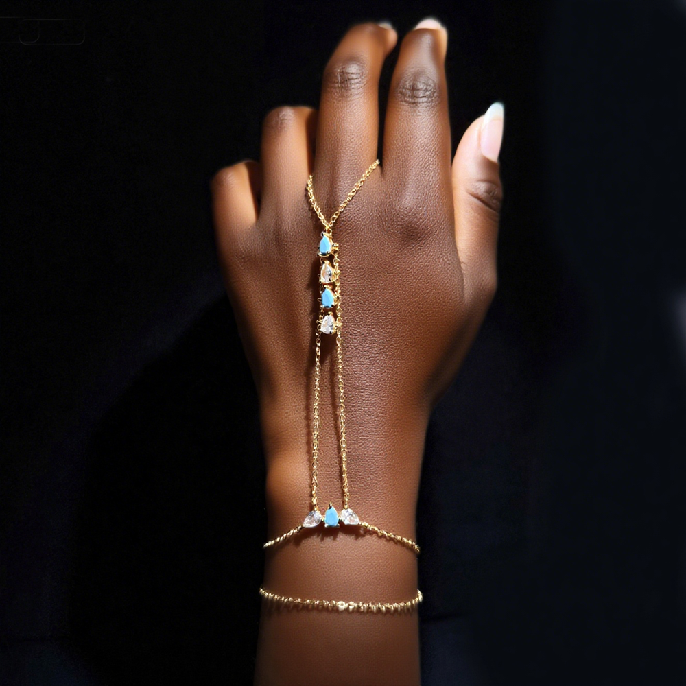 2025 New Summer High Quality Geometric Bezel Setted Blue Turquoises Stone Hot Fashion Jewelry Women Hand Chain Bracelet