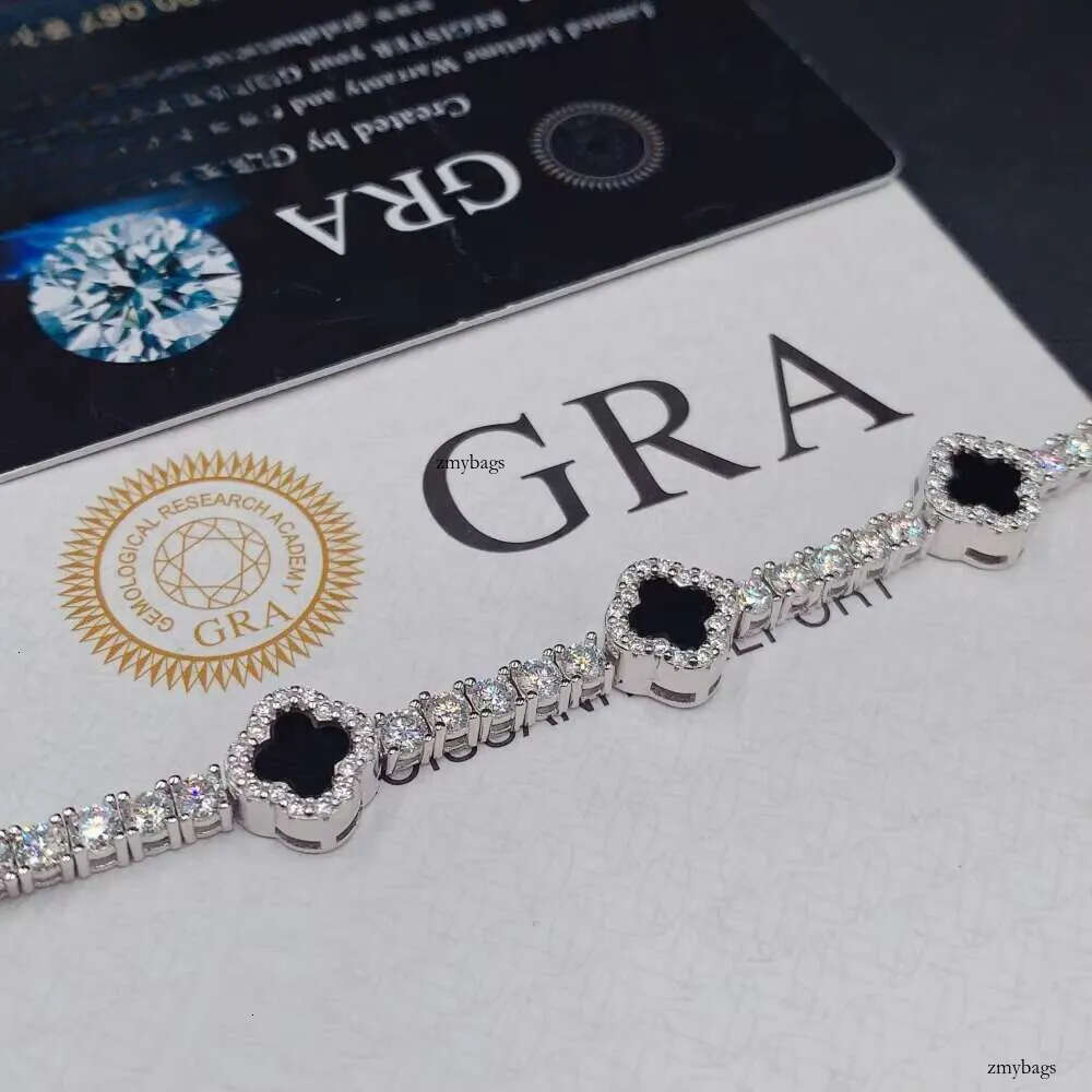 NEW ARRIVALS 3mm Iced Out Moissanite Sier Tennis Four-leaf Clover Bracelet Hip Hop Jewelry Unisex