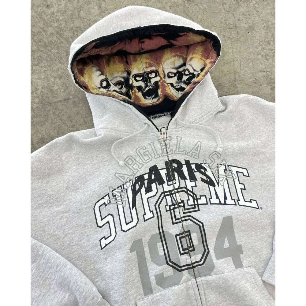 American Retro Letter Printed Devil Pattern Hoodie Y2k Haruku Casual Couple Zipper Hoodies Sweatshirt Fashion Street