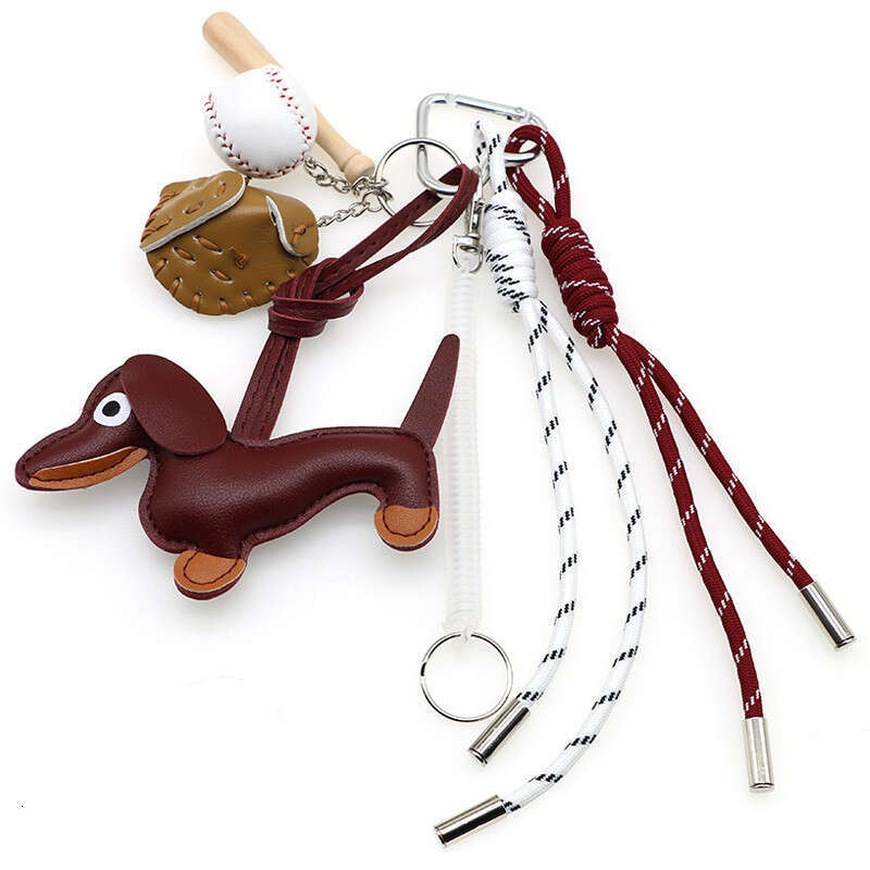 DHpet_wholesale Trendy Dachshund Keychain - Ins Style Leather Dog Keyring & Bag Charm for Couples, 25cm Braided Pet Lover Gift (72g)