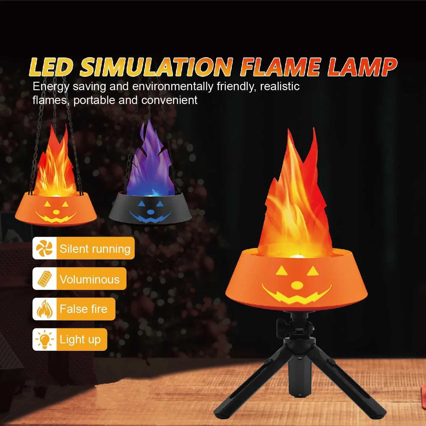 3W 1800mAh USB Charging Pumpkin Flame Lamp Festival Decoration Bonfire Party Simulation LED Lamp Electronic Fire Basin Halloween XJ250804