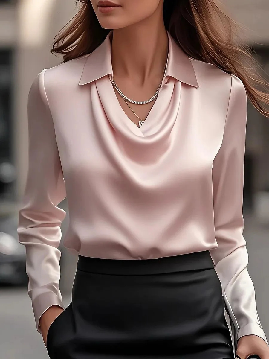 Satin Women Shirt Vintage Long Sleeve Blouse Silk Elegant Womens Tops Commuting Luxury White Autumn Female Clothing y250724