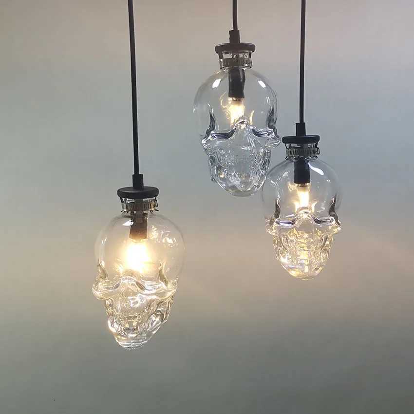 Retro Skull Clear Glass Pendant Light Holder Vintage Ghost Design Bar Restaurant Halloween Home Decor Ceiling Lighting Fixture XJ250804
