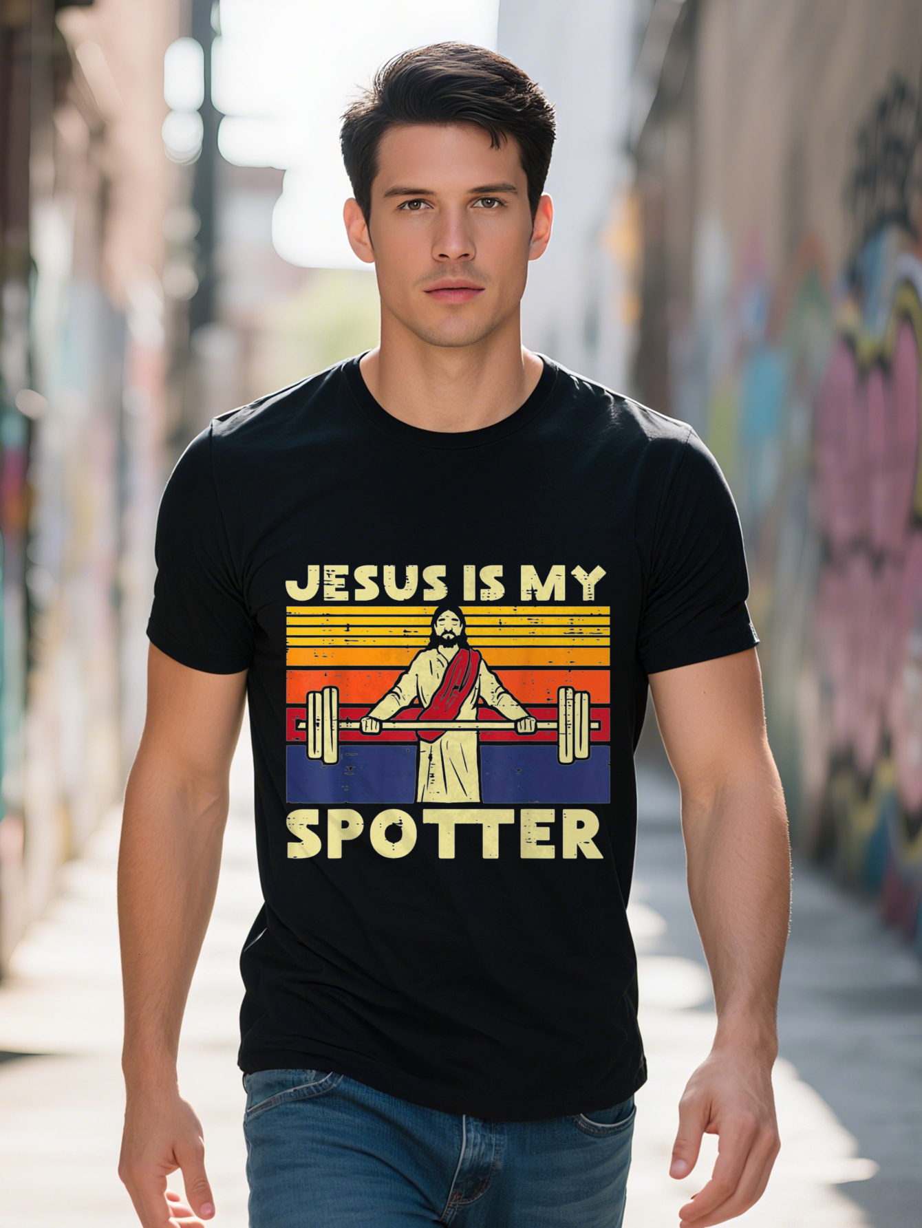 Gym Jesus Is My Spotter Christian Workout Weightlifting Men Women T-Shirt - 220g 95309