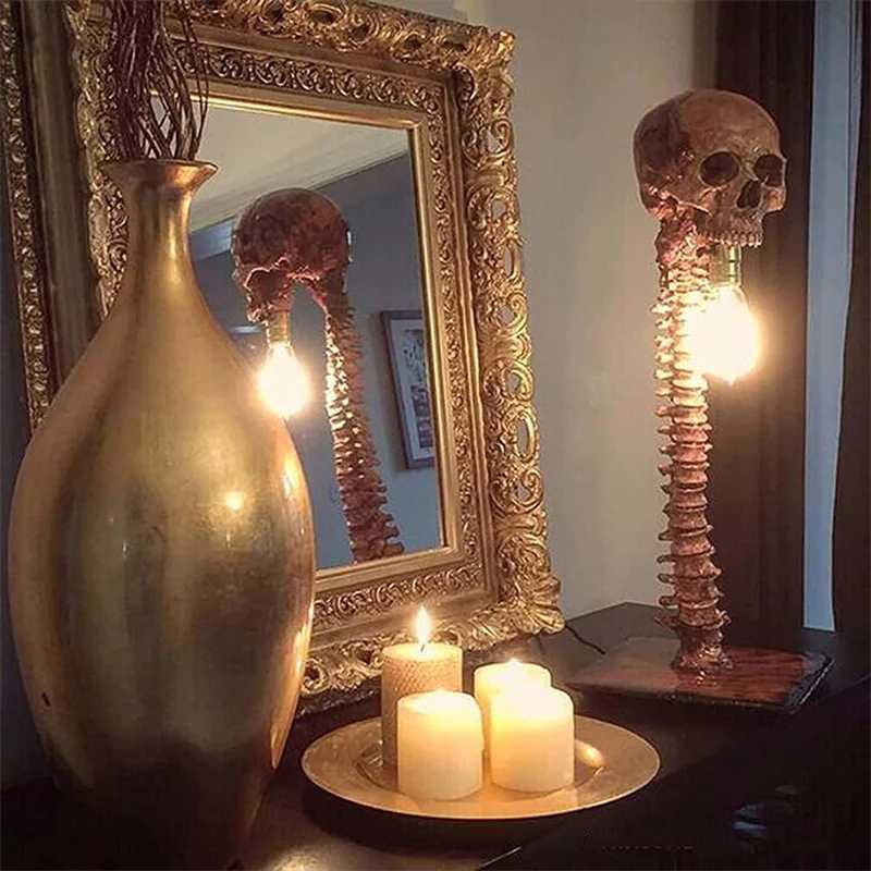 3D Skull Skeleton Lamp Horror Statue New Table Light Creative Party Ornament Prop Home Bedroom Decoration Scary Props XJ250804