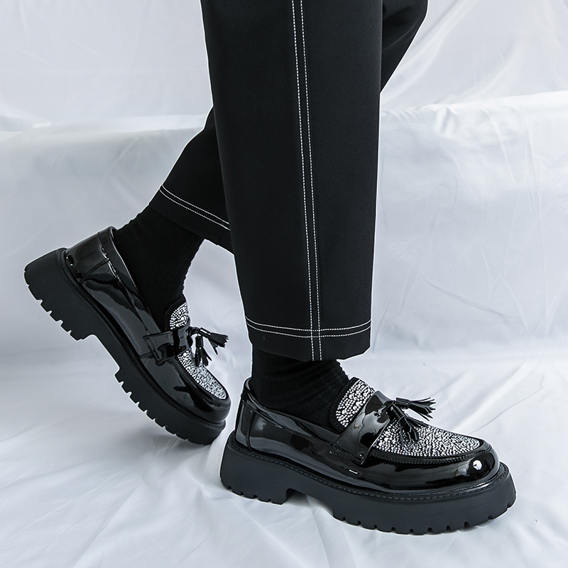 55003- New European and American 2025 Fashion Style Big Head Leather Shoes for Men's Casual Leather Shoes, Height Increased Thick Bottom Business