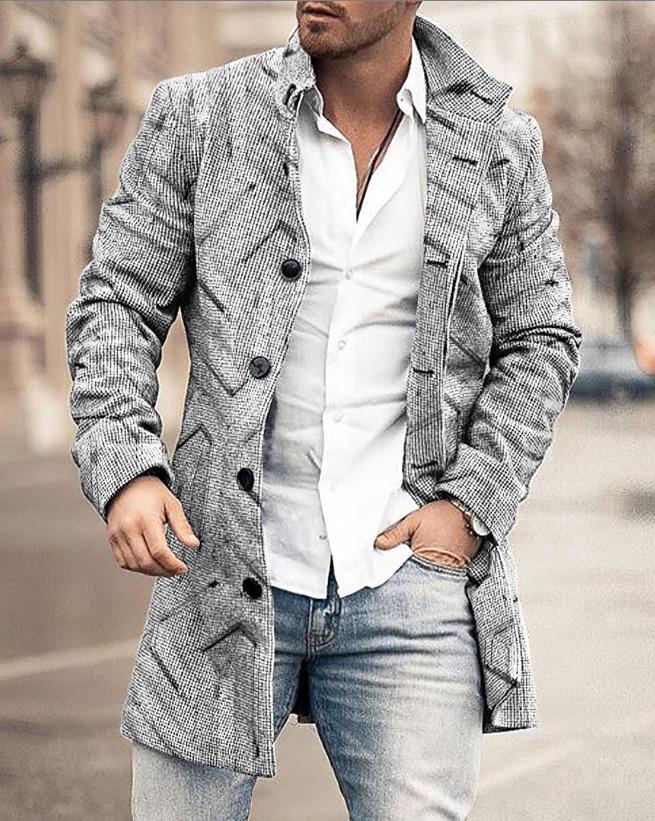 Men's Fall long coat floral print button lapel Fashion Office Winter Jacketcasual Nylon overcoat oversized new top coatp