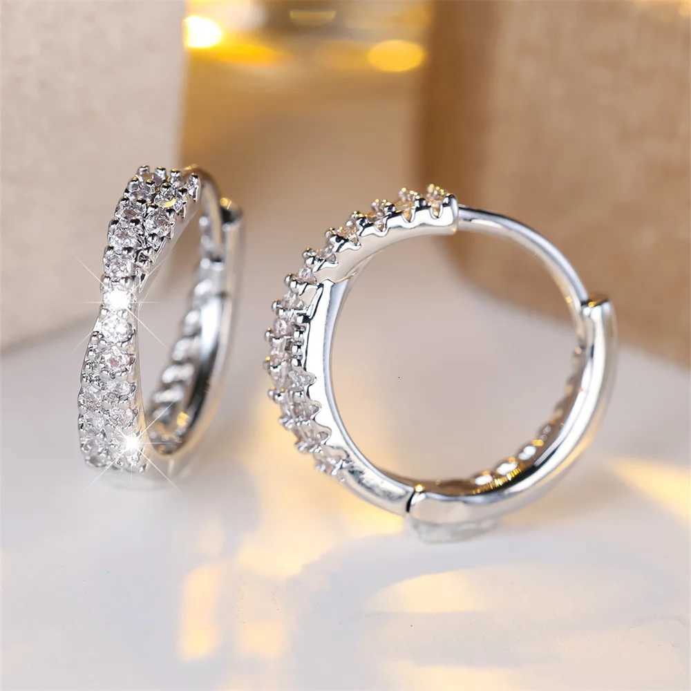 White Zircon Small Stone Crossed Hoop Earrings For Women Vintage Gold Silver Color Wedding Jewelry Versatile Accessory Y250804