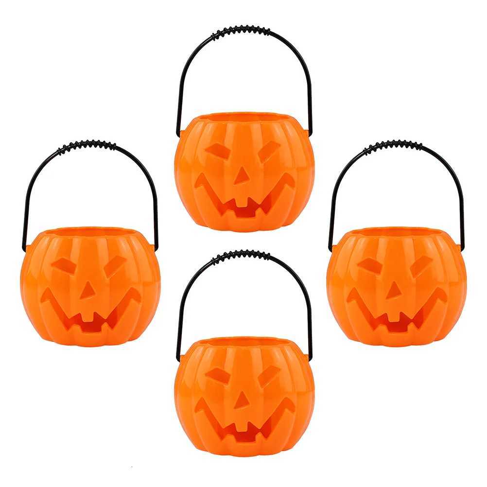 4pcs Pumpkin Lantern Props Plastic Halloween Bucket with Voice Sensor LED Candy Holder for Party Favor Supplies Decor XJ250804