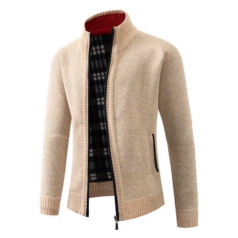 Autumn Winter Knit Cardigan Men Solid Color Stand Collar Slim Sweatercoat Mens Knitted Sweaters Jackets Zippers Cardigans Man XJ250805