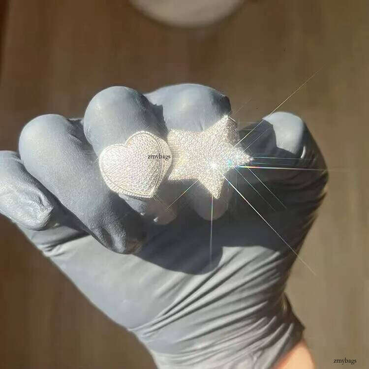 Yy Rts Iced Out Heart Vvs Moissanite Pass Dia Tester Sterling Sier Hiphop Fine Jewelry Rings for Men