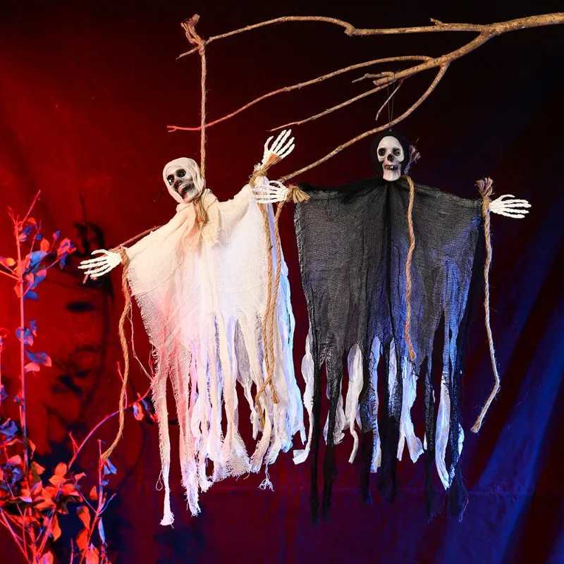 Hanging Skeleton Ghosts Scary Flying Ghost with Wizard Hat for Haunted House Decoration Patio Porch Skull PropXJ250804