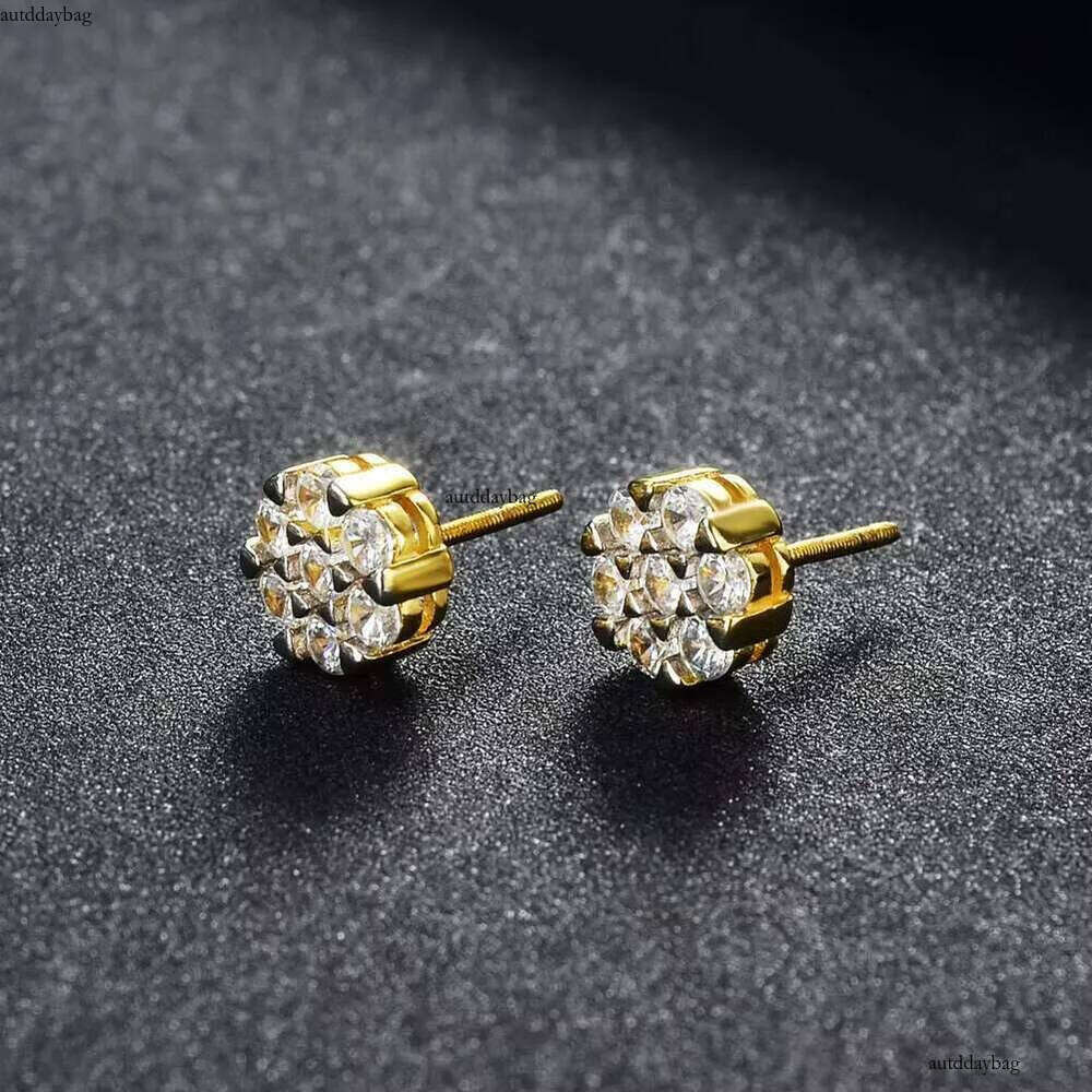 Wholesale Price High Quality Original Fine Jewelry Cubic Zircon Dia Gold Plated Sier Flower Stud Earrings for Men