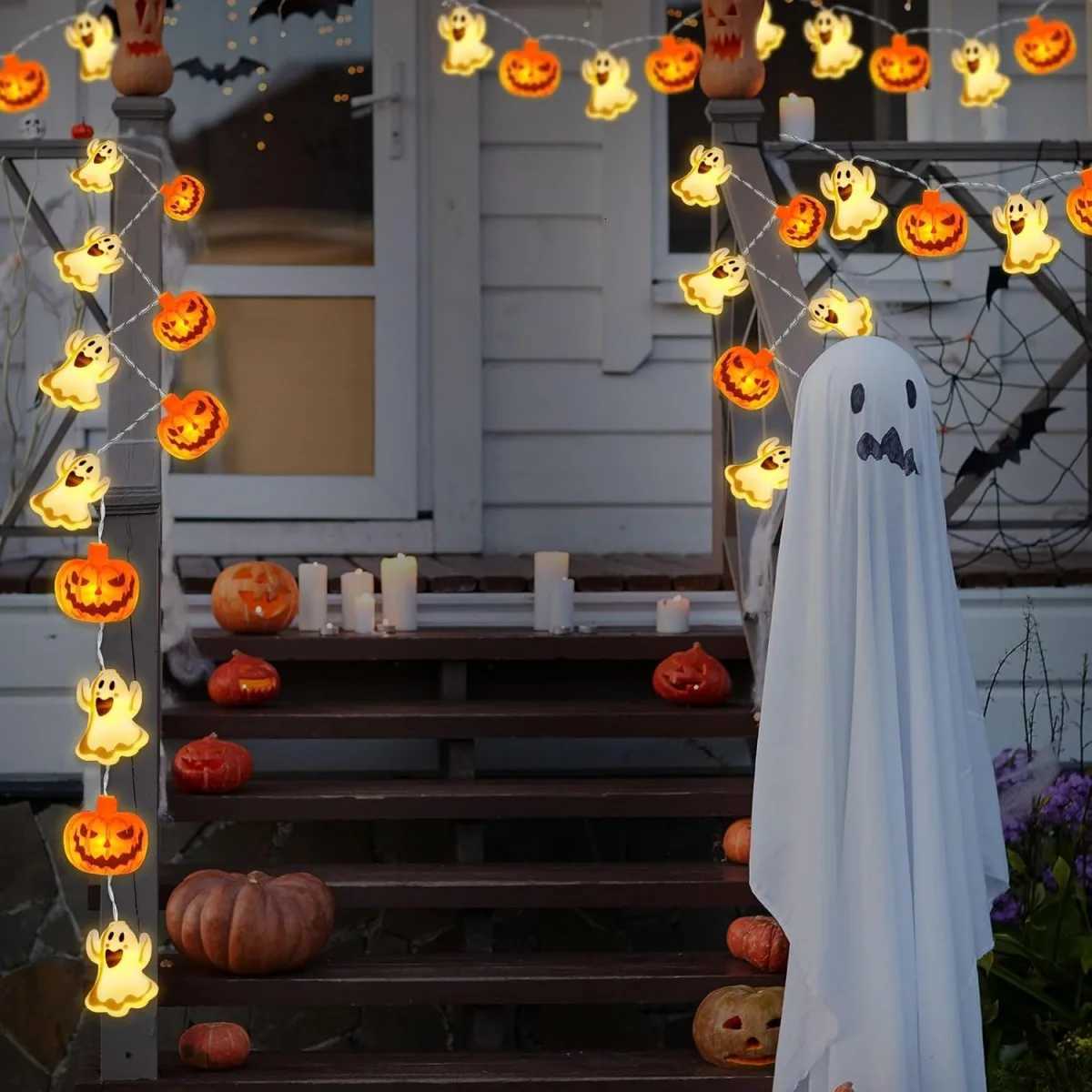 1pc 10/20 LED Halloween Single Layer Pumpkin Ghost String Light Battery Powered For Home Garden Holiday Halloween Party Decoration XJ250804