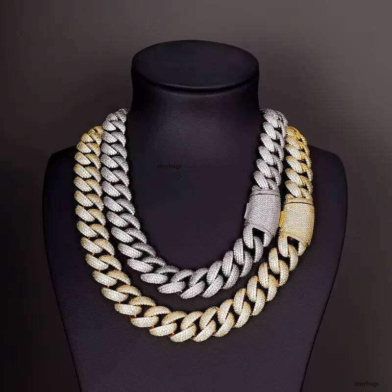 18MM VVS Moissanite Iced Out Dia Gold Color Sterling Sier Men Necklace Hiphop Cuban Link Chain
