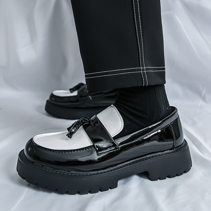 55002- New shiny, height increasing, breathable leather shoes for formal wear, business leather shoes, round toe, tassel, thick sole, height increasin