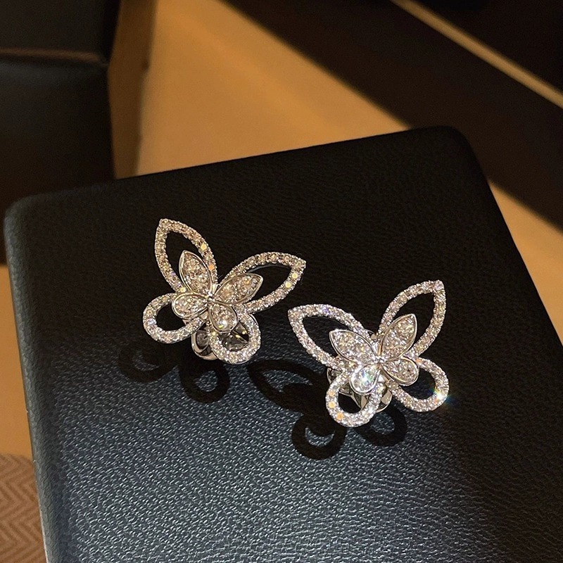 New Korean Style Elegant Fairy Butterfly Micro Pave Zircon Women's Earrings Trendy Accessories
