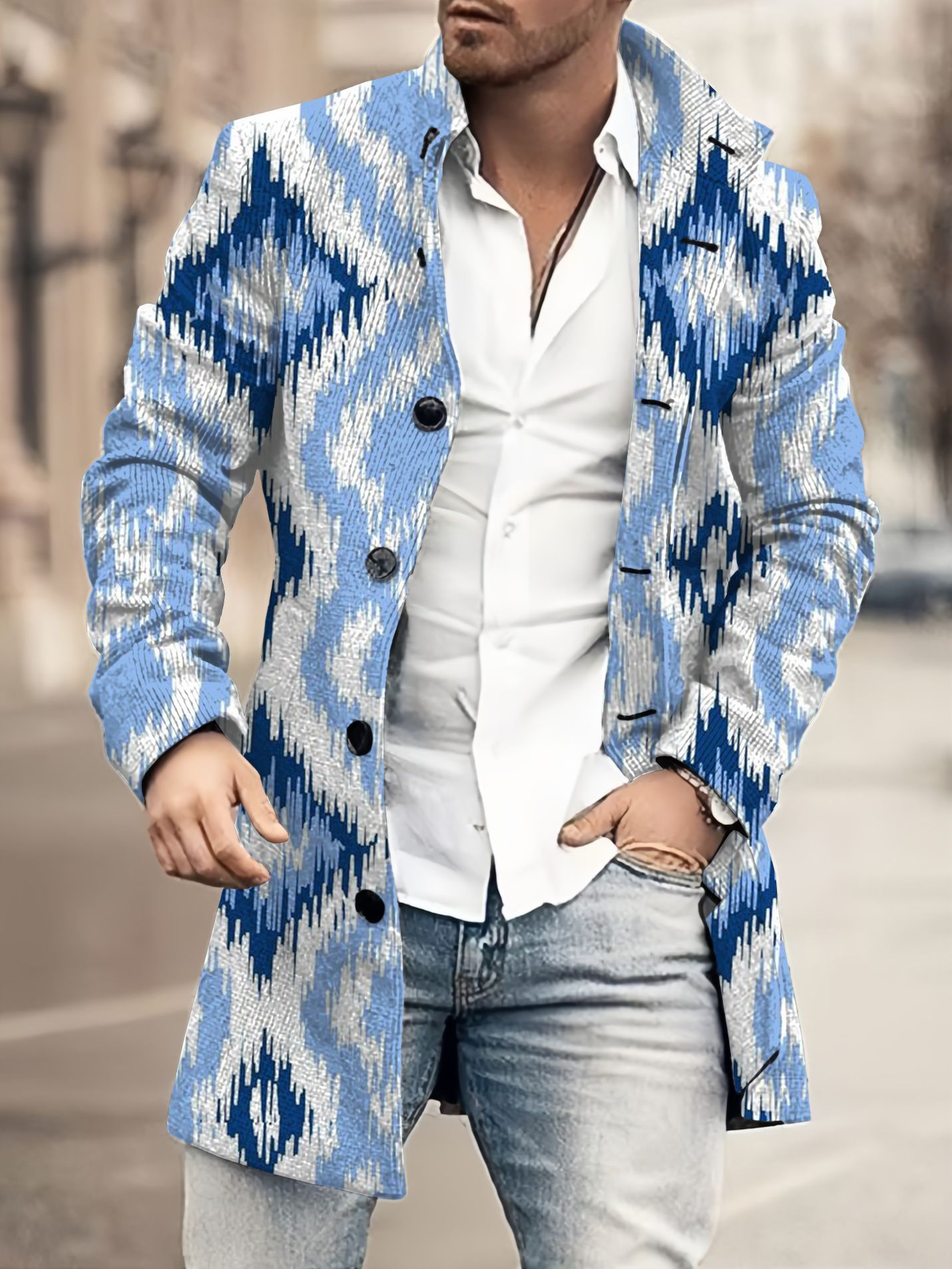 Men's Single Breasted Long Woolen Jacket Blazer Coat Hooded Overcoat Collar Button New Design Fashionable Autumn Overcoat