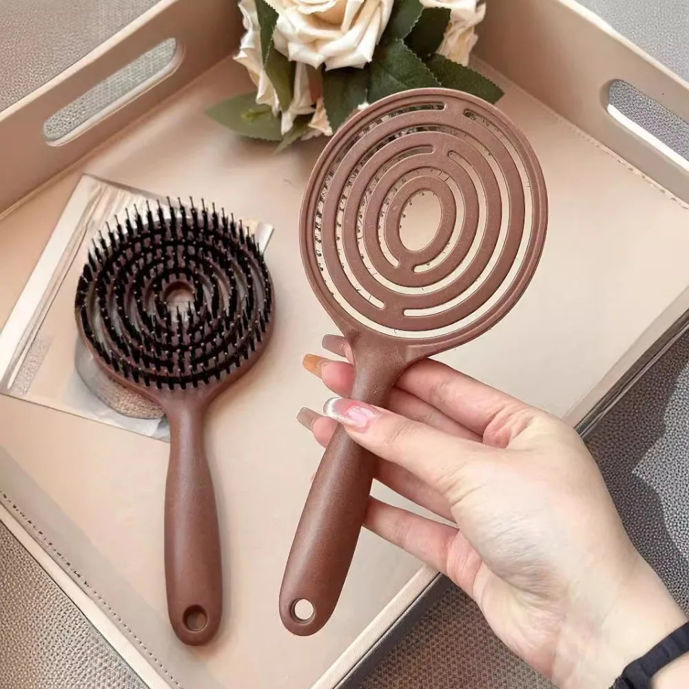 Boar Bristle Detangling Brush Women Scalp Massage Hollow Out Wet Curly Hair Comb Barber Hairdressing Styling Tools X250928