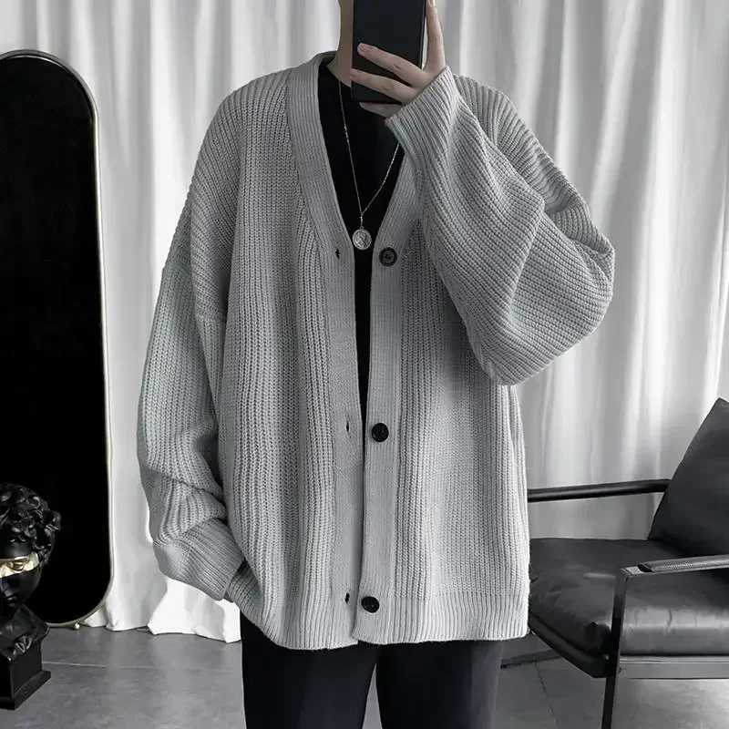 Knit Sweater Male Black Coat Cardigan Mens Clothing Japanese Harajuku Fashion V Neck Plain Solid Color Jacket Knitwears X Ugly XJ250805