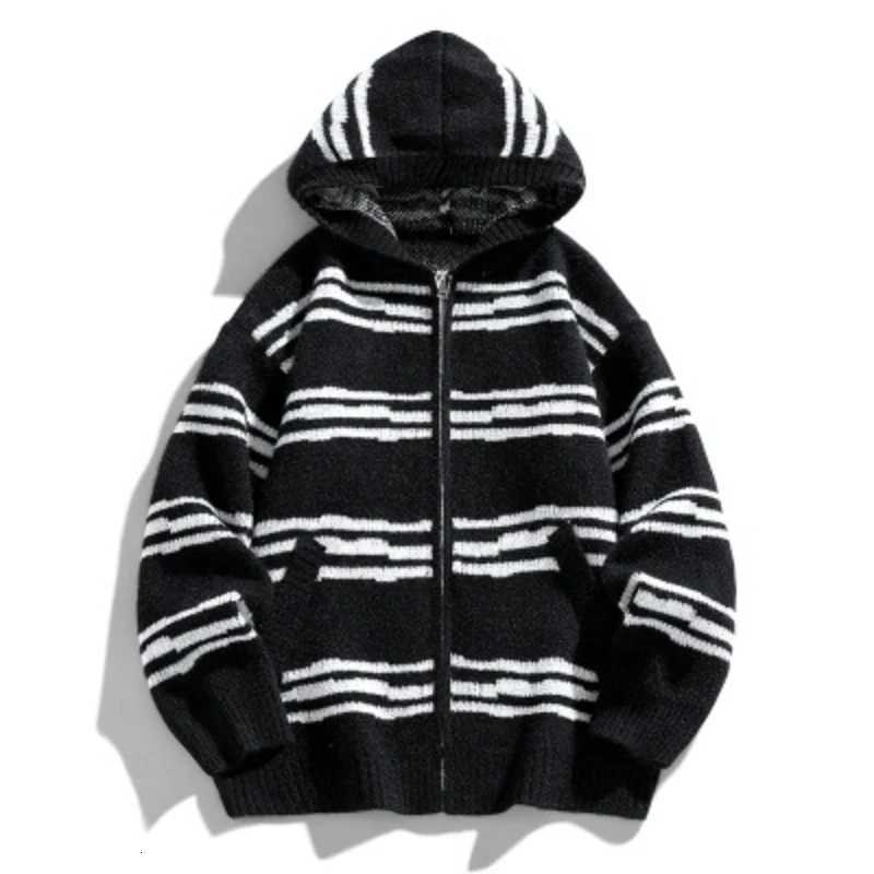 New Quality Collage Contrasting Striped Knitted Cardigan Mens Coat New Street Casual Loose Sweater Striped Sweater for Men XJ250805