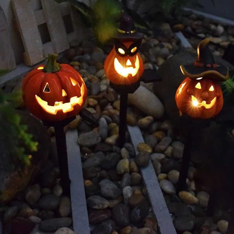 Solar Halloween Outdoor Lamp Resin Pumpkin Lamp Christmas Pumpkin Party Lights Resin Garden Ghost Atmosphere Crafts DecorativeXJ250804