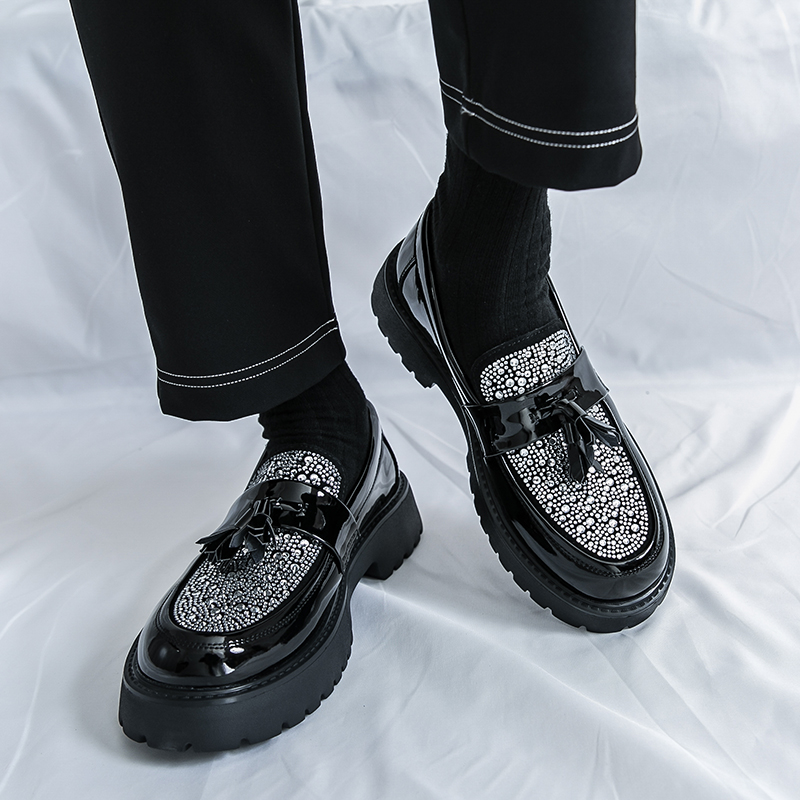 55003- New European and American 2025 Fashion Style Big Head Leather Shoes for Men's Casual Leather Shoes, Height Increased Thick Bottom Business